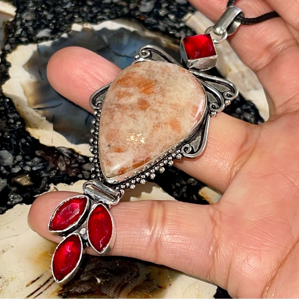 Peach Sunstone Crystal Pendant 3 7/8”